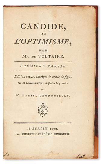 VOLTAIRE, FRANÇOIS-MARIE-AROUET DE. Candide, ou, LOptimisme.  2 parts in one vol.  1778